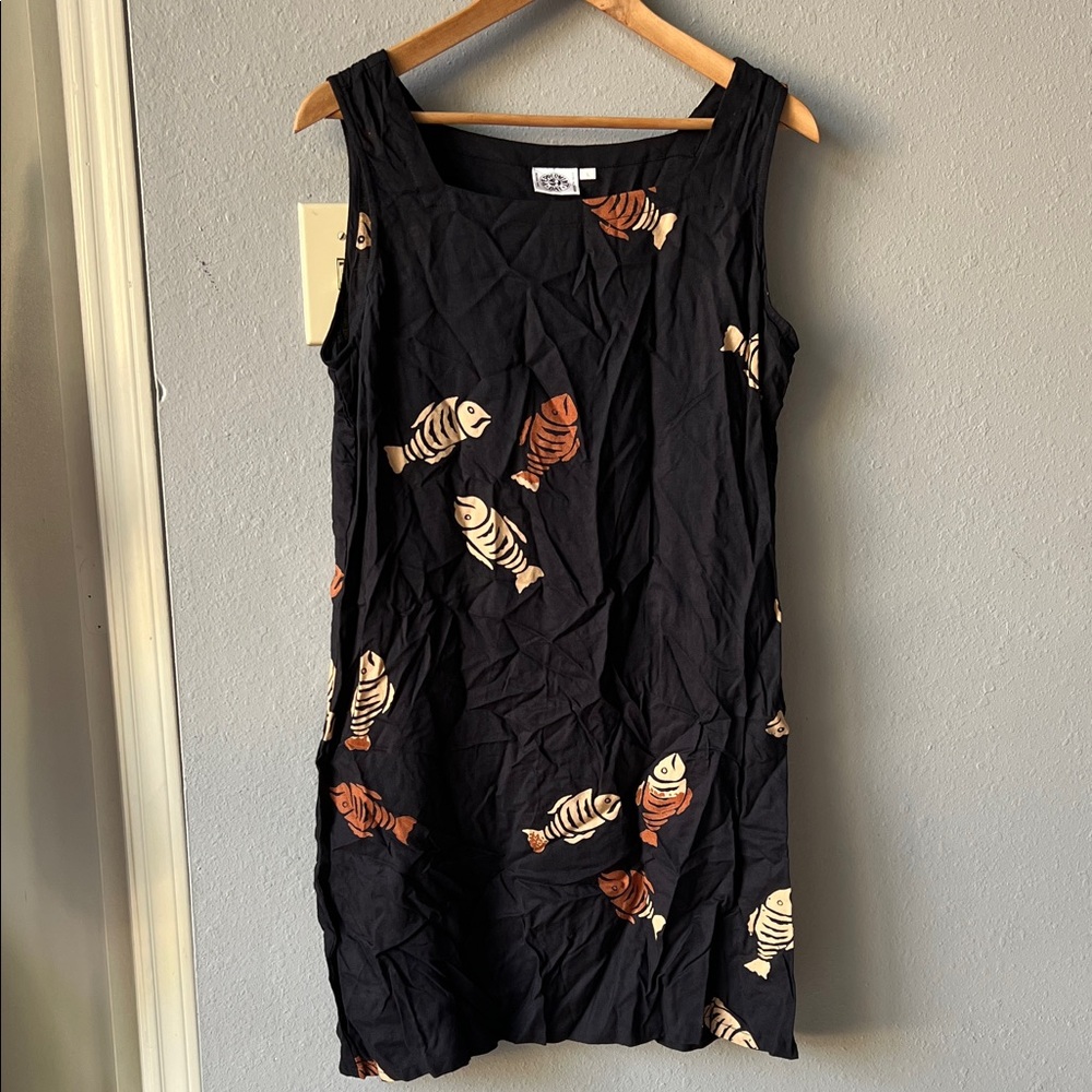 Peppermint Black Mini Dress with Cream and Brown Fish Print - Picture 3 of 6
